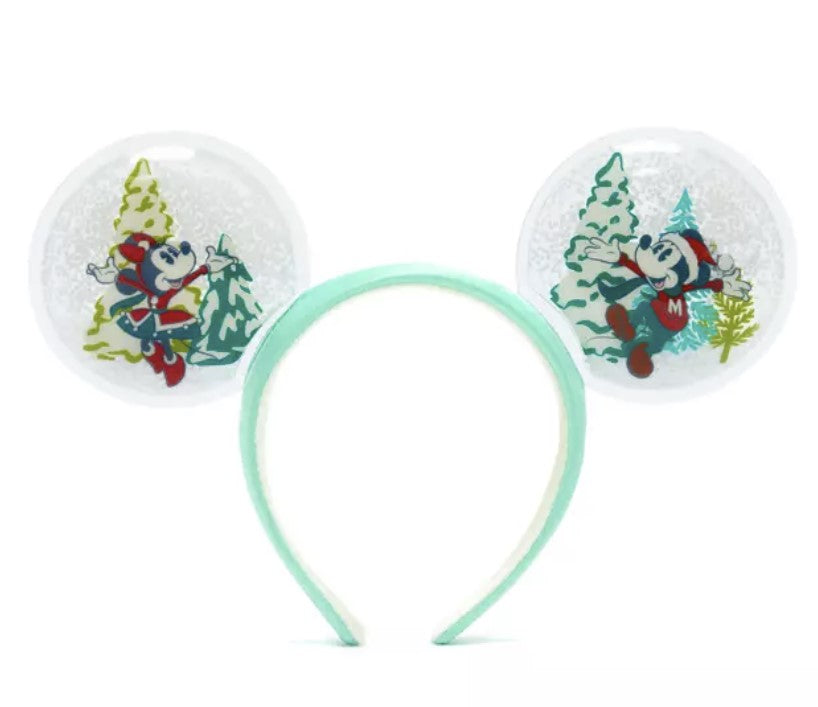 Disney Parks Mickey and Minnie Festive Snow Globe Ears Headband For Adults