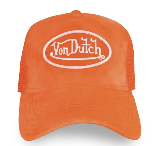 Von Dutch Neon Orange Velvet Trucker Hat - Neon Orange